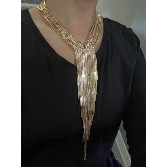 Long necklace gold set fringe bold chain bib tassel & earring statement - Picture 6 of 10
